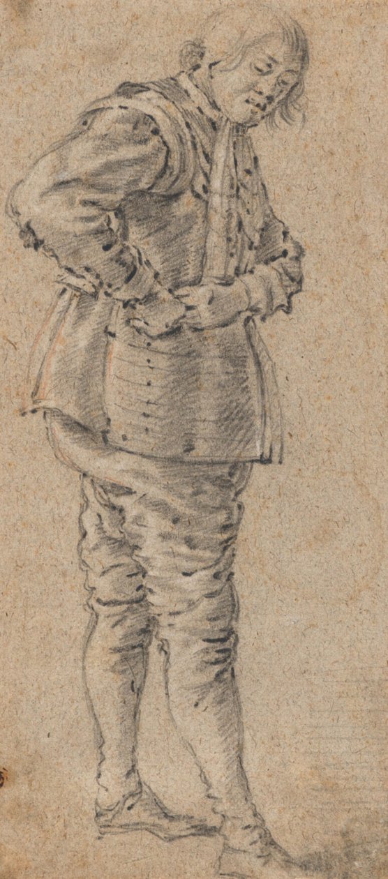 Stojący mężczyzna zakładający zbroję autorstwa Cornelis Saftleven