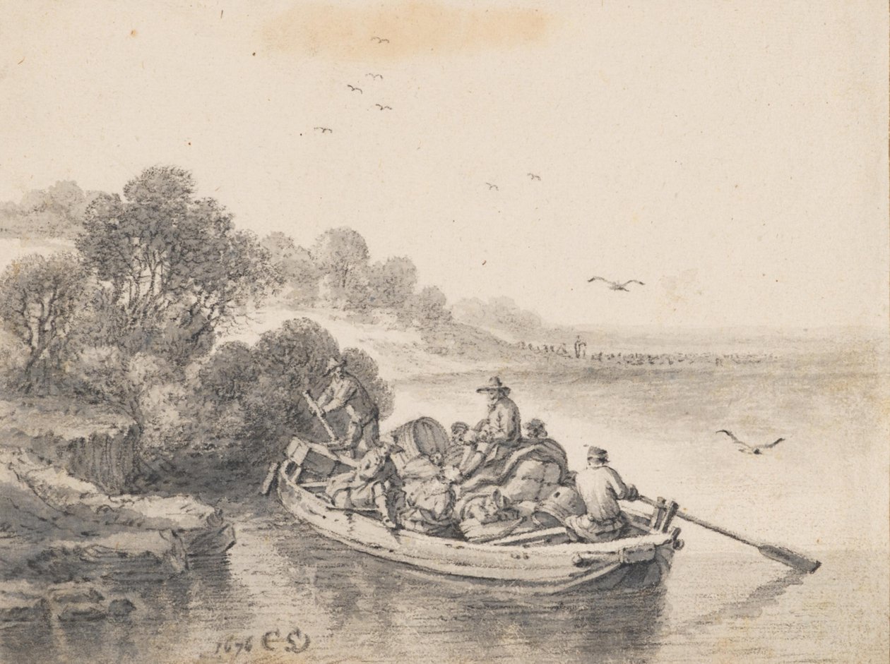 Mocno załadowany prom autorstwa Cornelis Saftleven