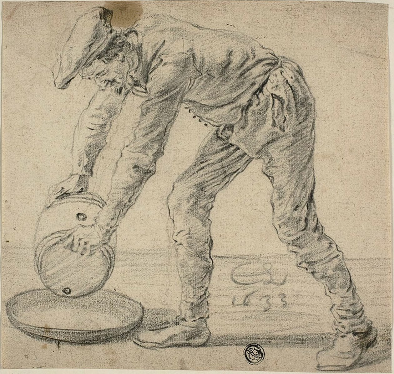 Mężczyzna z beczką autorstwa Cornelis Saftleven