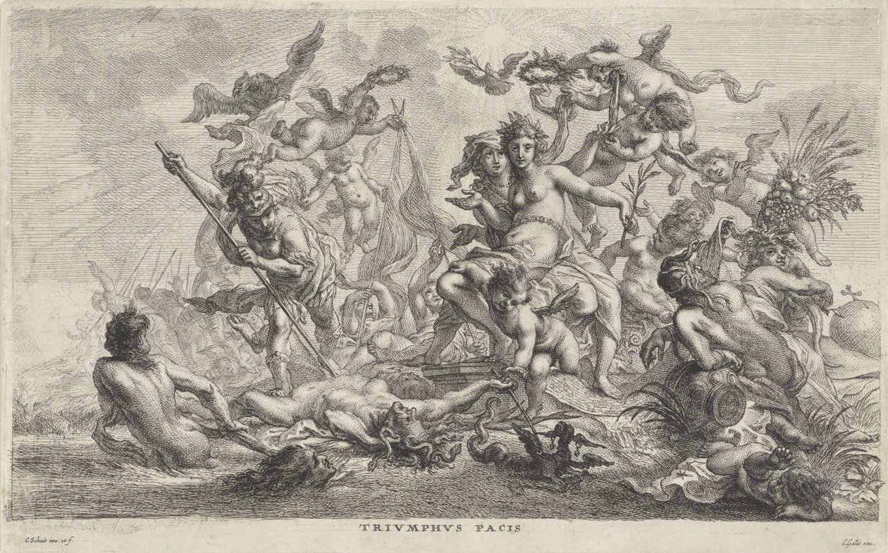 Alegoria op de vrede Triumf Pokoju (tytuł na obiekcie) autorstwa Cornelis Schut (I)