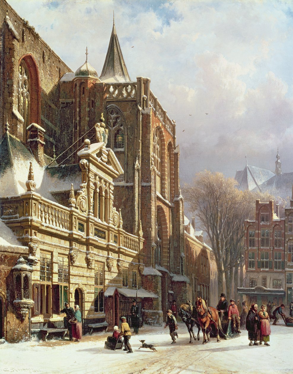 Widok na Hoofdwacht i Grote Kerk, Zwolle autorstwa Cornelis Springer