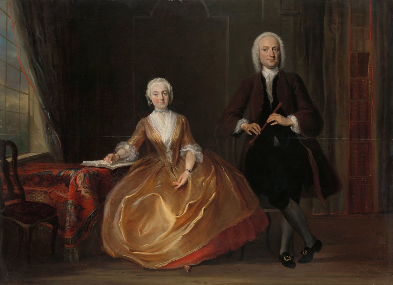 Para tworząca muzykę Cornelis Troost (1696-1750), olej na desce, 1743 autorstwa Cornelis Troost
