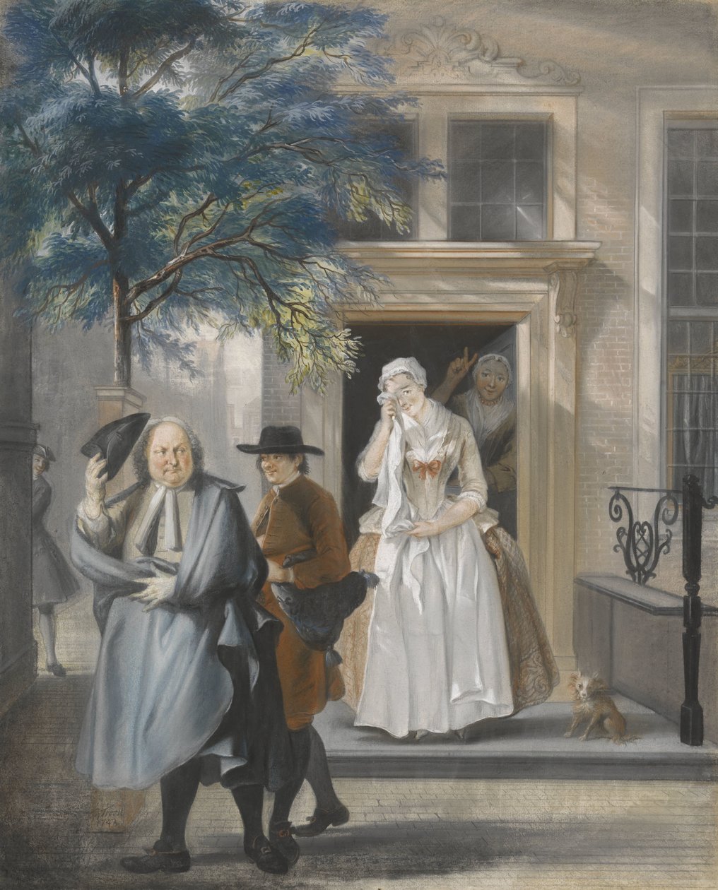„Udawana smutek”: Akt I, jedenasta scena komedii „Odkryta pozorna cnota” Davida Lingelbacha (1687) autorstwa Cornelis Troost