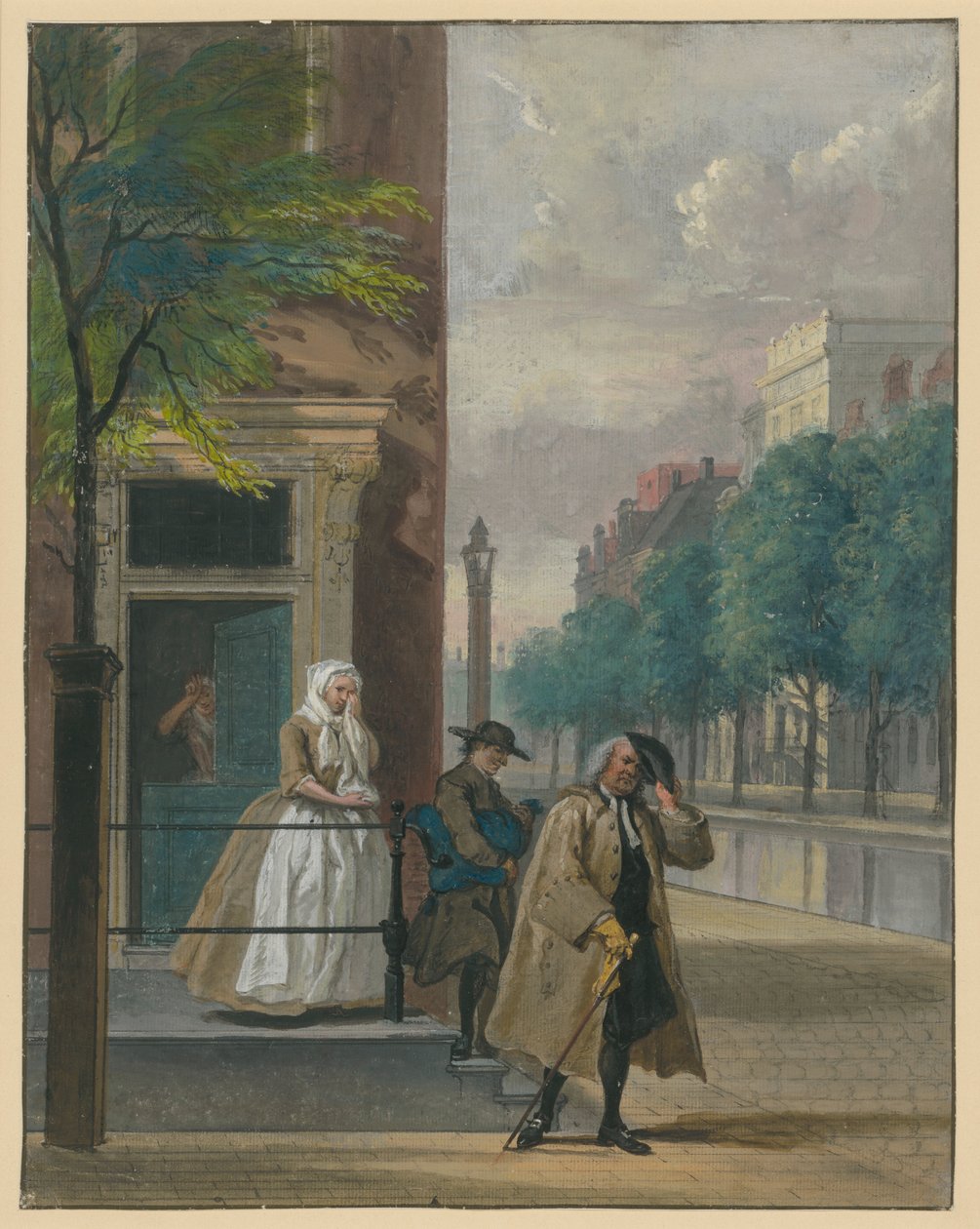 Scena z komedii („Zdemaskowana obłudna cnota” Lingelbacha) autorstwa Cornelis Troost
