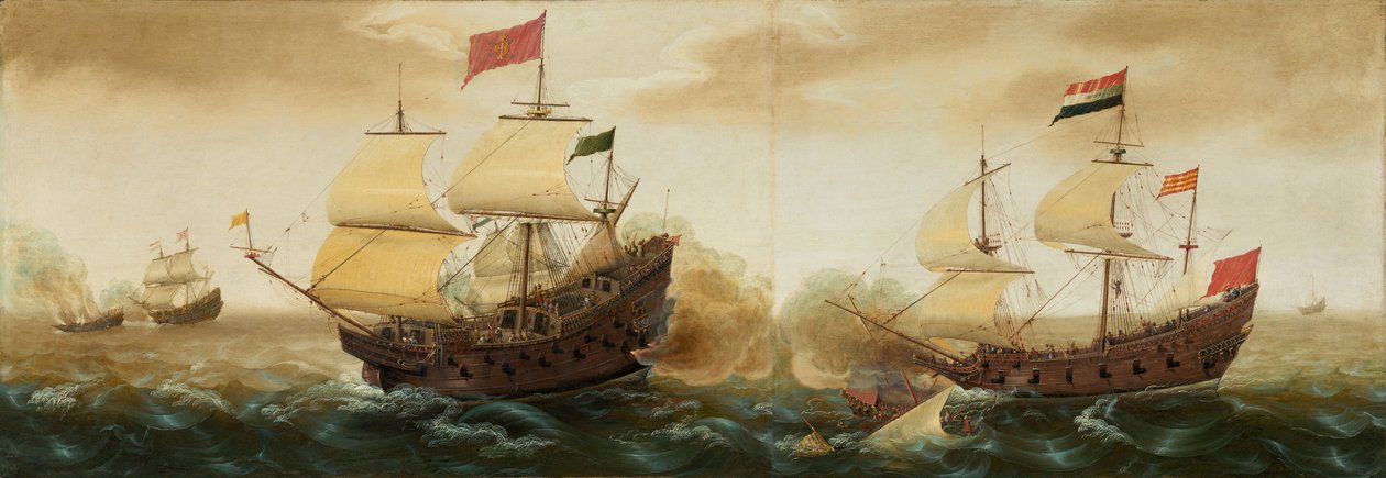 Spotkanie morskie między holenderskimi i hiszpańskimi okrętami wojennymi, c. 16181620. autorstwa Cornelis Verbeeck
