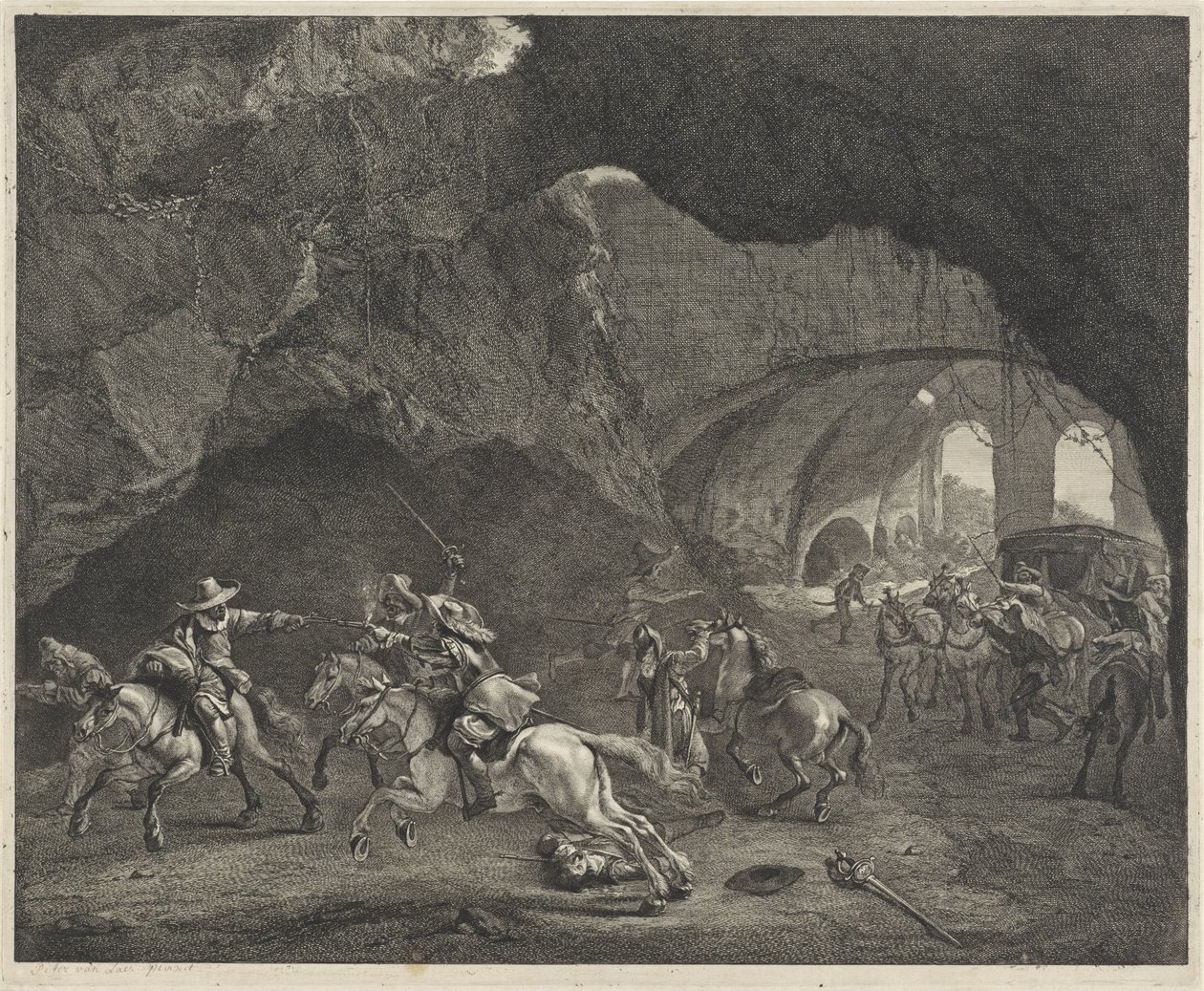 Postrzał podczas napadu autorstwa Cornelis Visscher (II)
