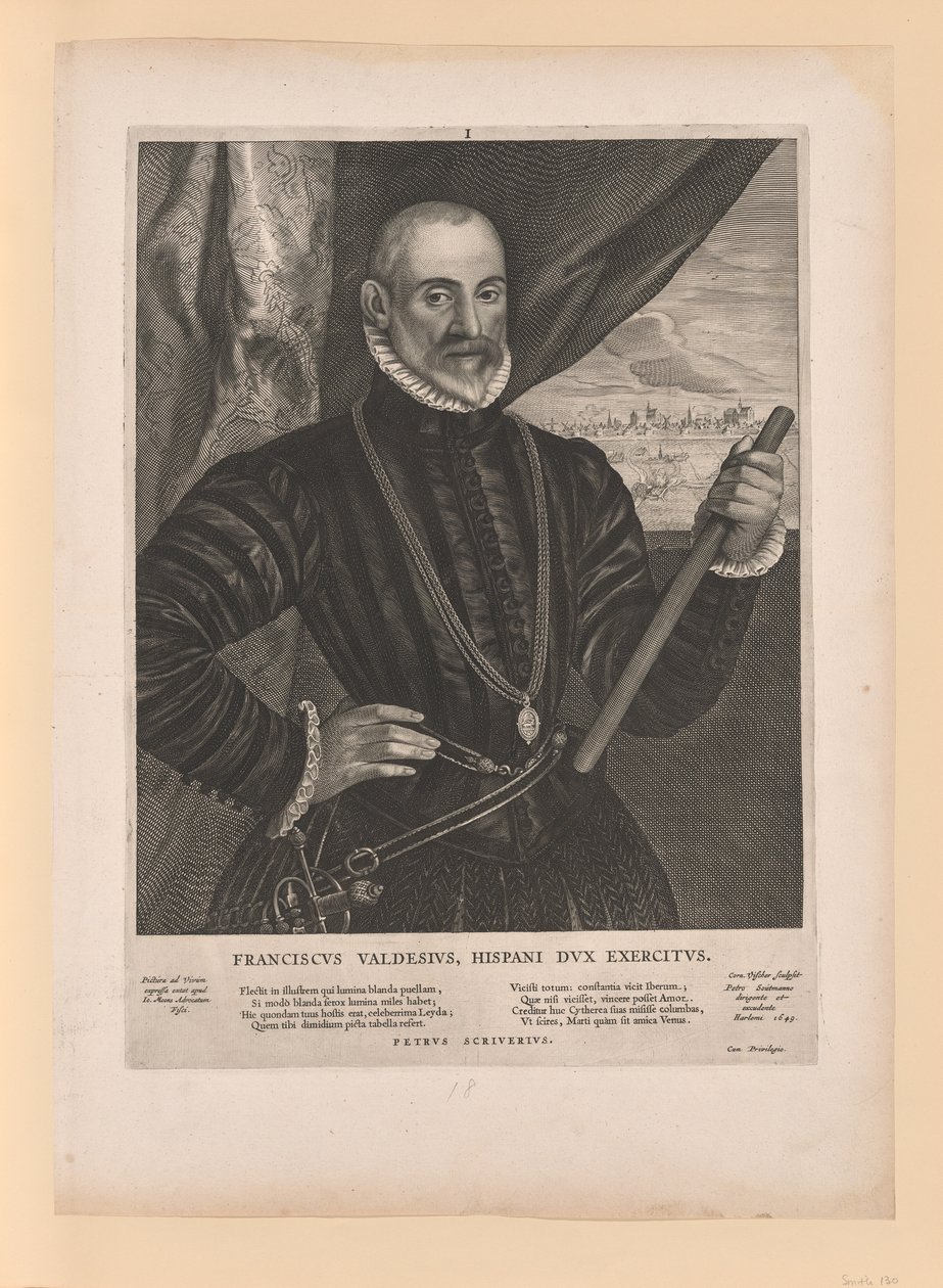 Francisco Valdes, hiszpański dowódca, z Quatuor Personae autorstwa Cornelis Visscher
