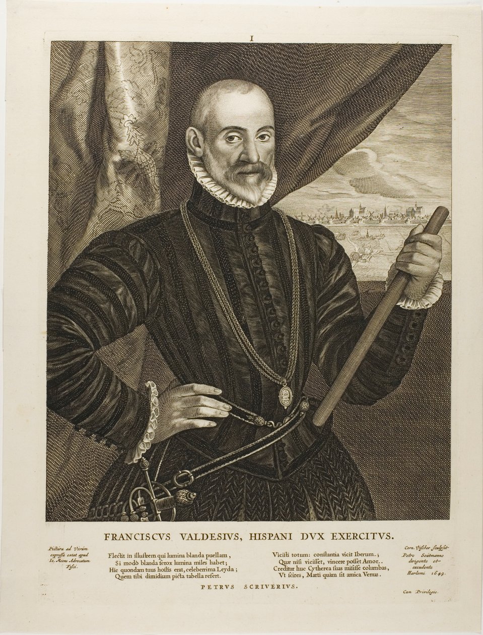 Francisco Valdes, hiszpański dowódca, płyta 1 z Quatuor Personae autorstwa Cornelis Visscher