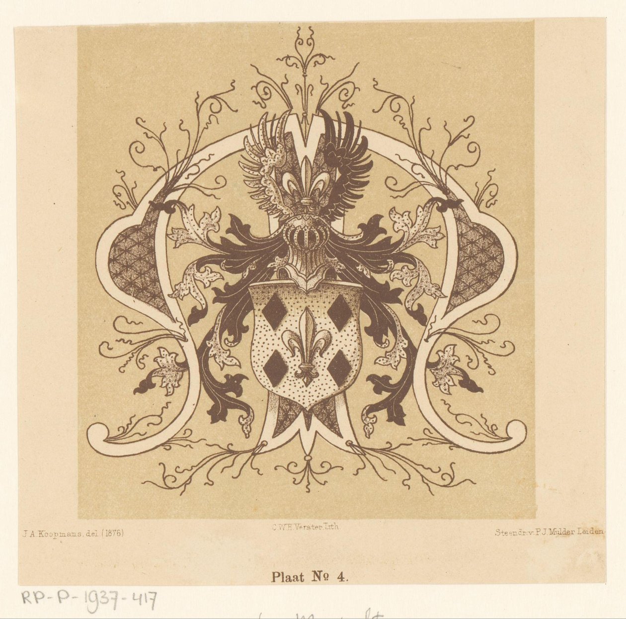 Herb heraldyczny rodziny Van Mansvelt autorstwa Cornelis Willem Hendrik Verster van Wulverhorst