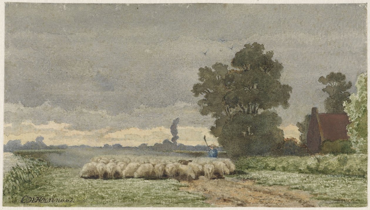 Krajobraz ze stadem owiec autorstwa Cornelis Willem Hoevenaar (II)
