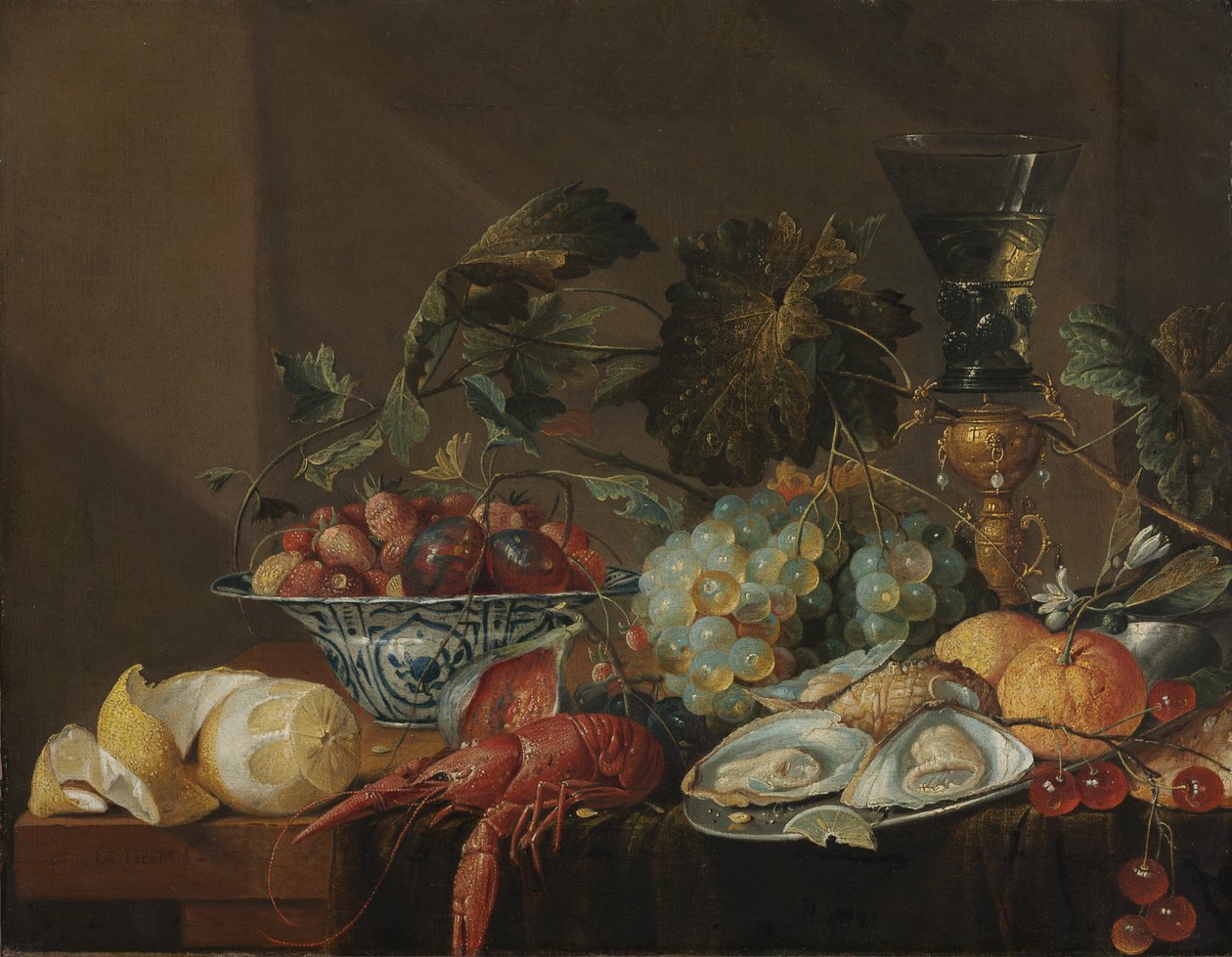 Martwa natura z rakami, ostrygami i owocami, koniec XVI lub początek XVII wieku (olej na płótnie) autorstwa Cornelis de Heem