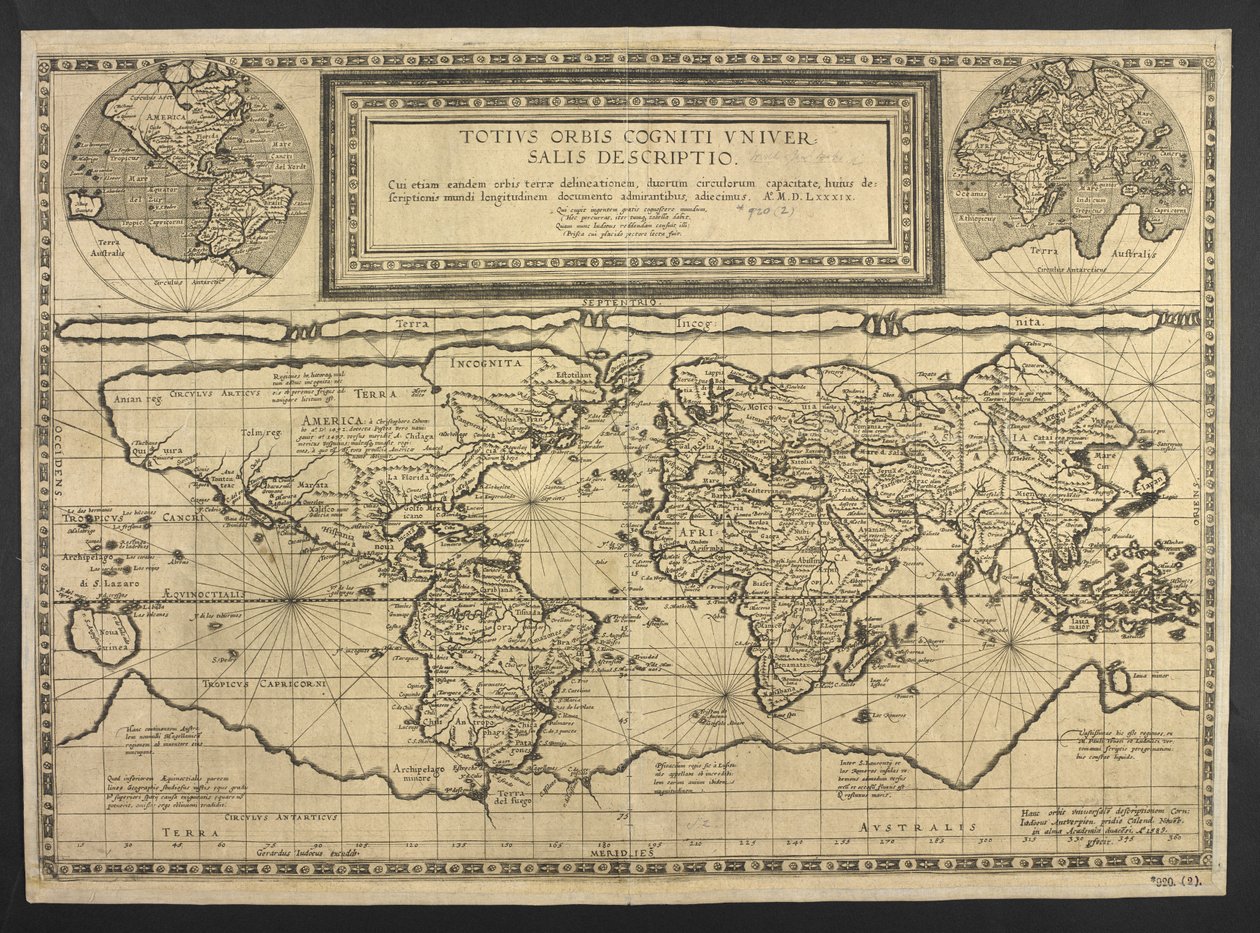 Mapa świata, uniwersalny opis całego świata autorstwa Cornelis de Jode