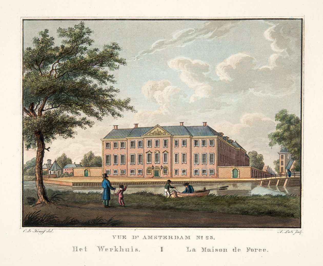 Widok na Amsterdam nr 25. Het Werkhuis. La Maison de Force, 1825 (ręcznie kolorowane grawerowanie) autorstwa Cornelis de Kruyff