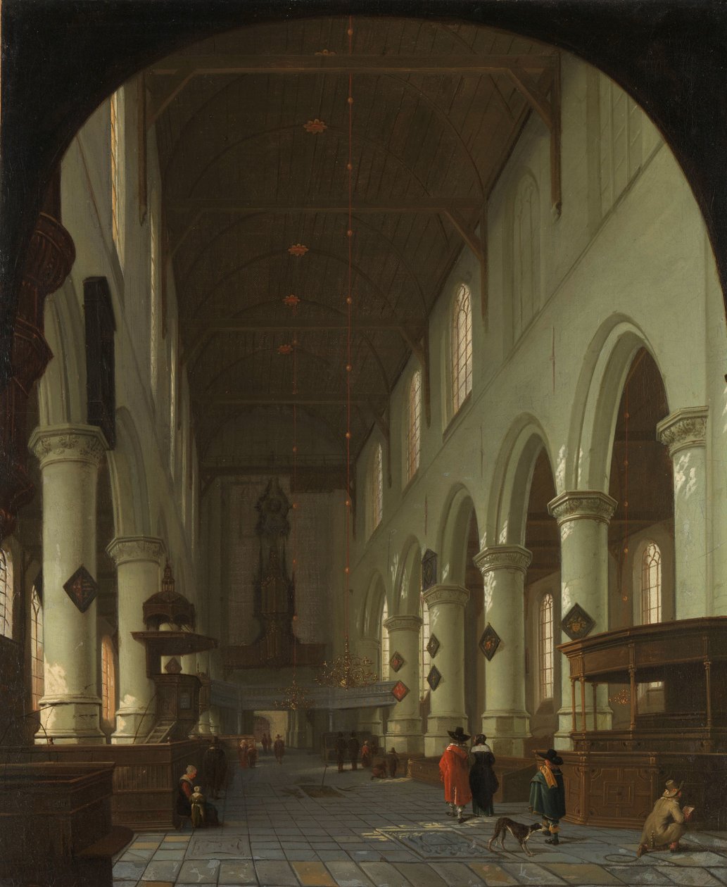 Wnętrze Oude Kerk w Delft od Chóru do Portalu autorstwa Cornelis de Man (attributed to)