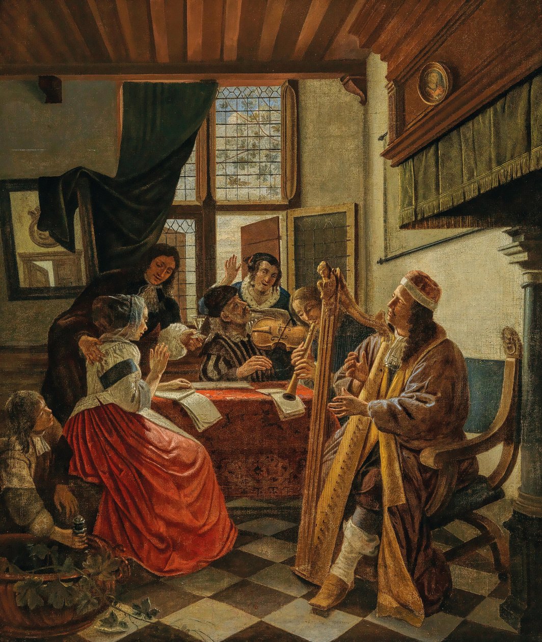 Firma muzyczna we wnętrzu, lata 70. XVII wieku. autorstwa Cornelis de Man