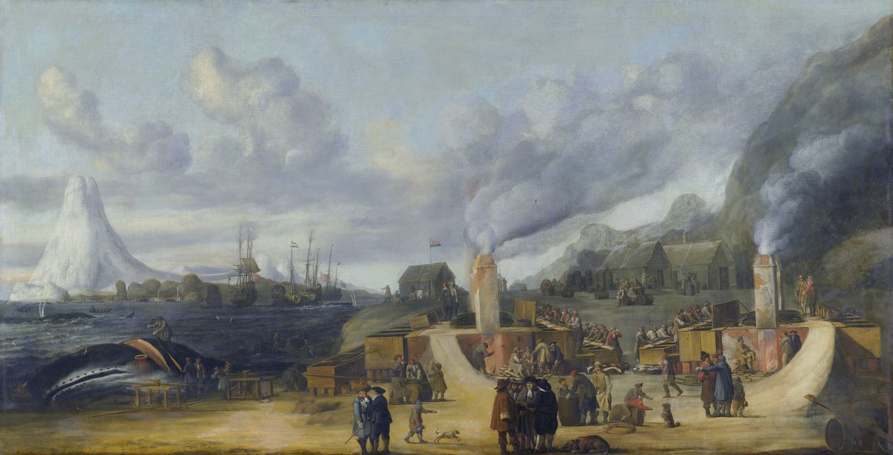 Rafineria oleju wielorybiego w pobliżu wioski Smerenburg autorstwa Cornelis de Man