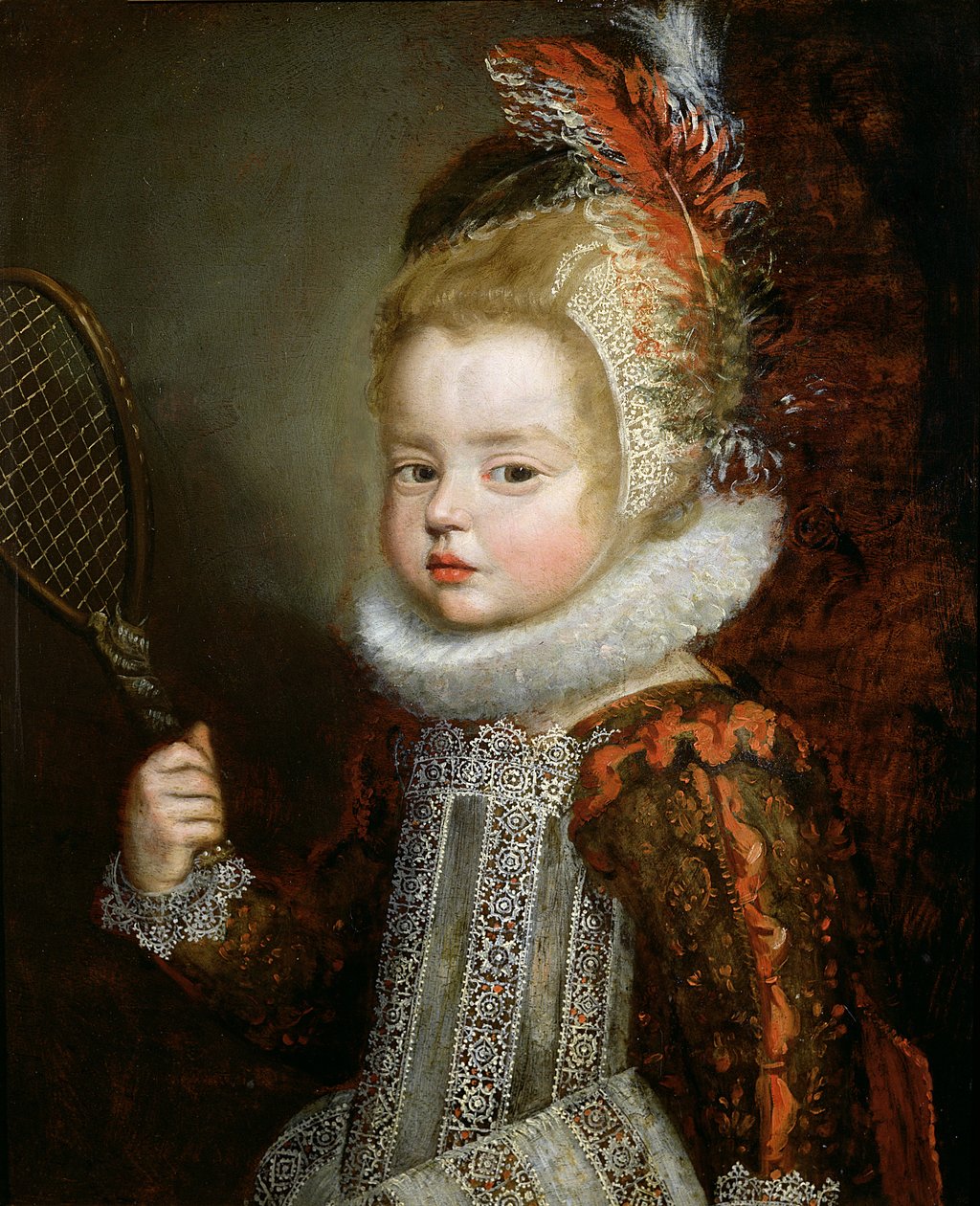 Portret dziecka trzymającego rakietę (olej na panelu) autorstwa Cornelis de Vos