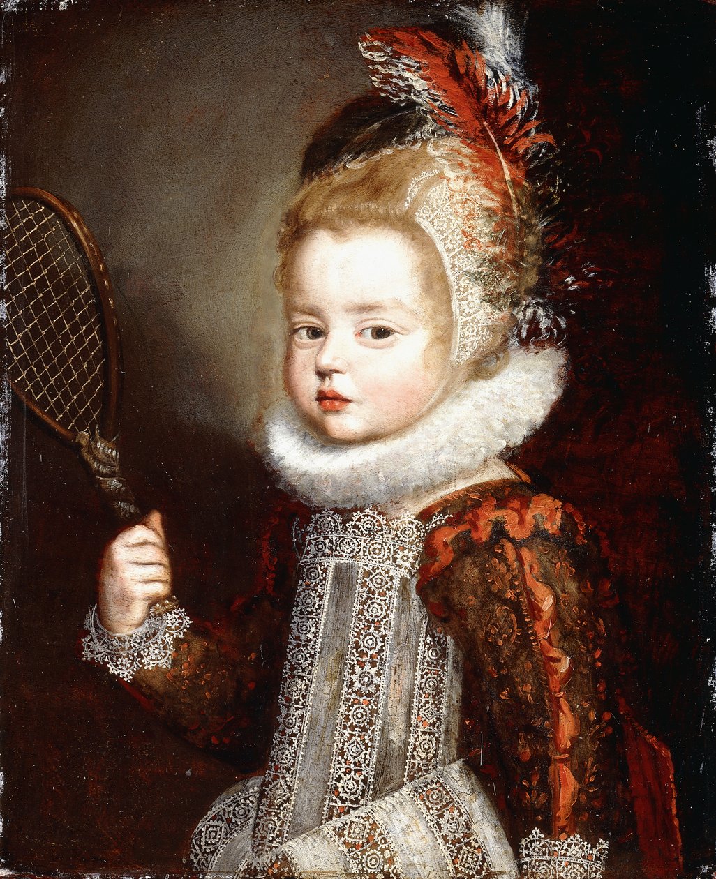 Portret dziewczyny, połowa długości, trzymająca rakietę tenisową autorstwa Cornelis de Vos
