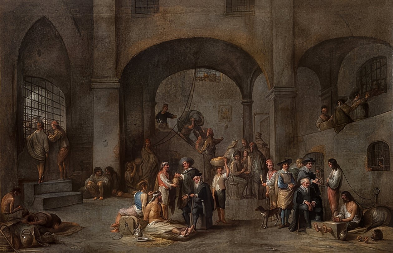 Wizyta u więźniów (z cyklu z Siedmioma Uczynkami Miłosierdzia). około 1640 autorstwa Cornelis de Wael