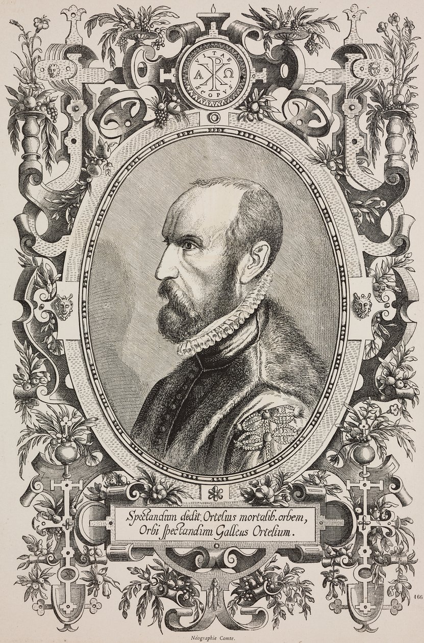 Portret Abrahama Orteliusa (1528-1598), rycina autorstwa Corneliusa Galle Starszego (1576-1650) z L