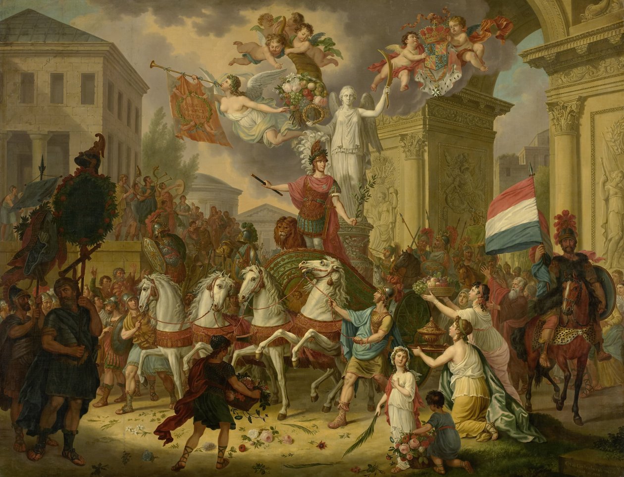 Alegoria triumfalnej procesji księcia Orange, przyszłego króla Willema II, jako bohatera Waterloo, 1815 autorstwa Cornelis van Cuylenburgh (II) (signed by artist)