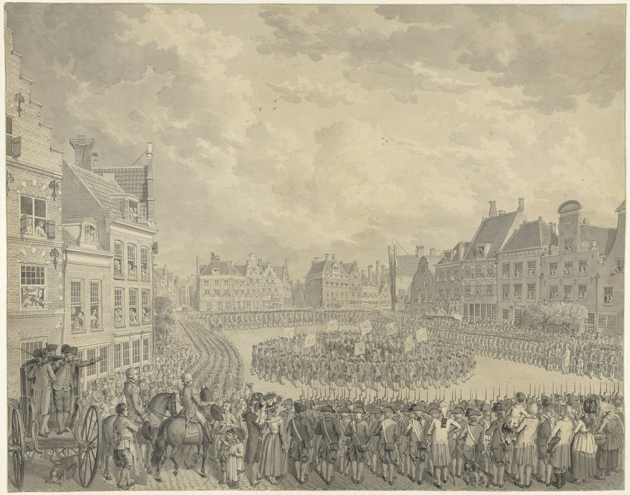 Zaprzysiężenie Rady Komisarzy przez oficerów artyleryjskich na Neude w Utrechcie, 1786 autorstwa Cornelis van Cuylenburgh (II) (signed by artist)