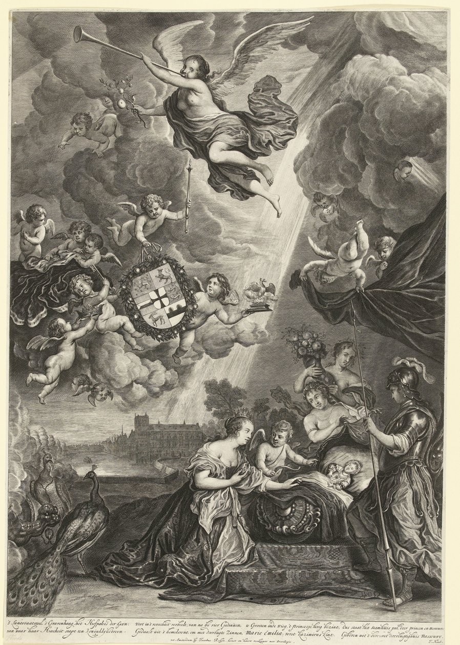Alegoria narodzin księżnej Marii Amalii, córki Hendrika Kazimierza, 1689 autorstwa Cornelis van Dalen (II)