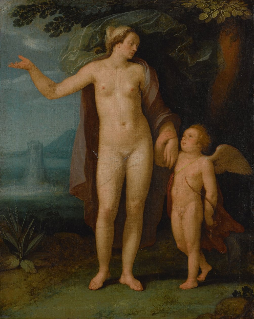 niderlandzki: Venus en Cupido Wenus i Kupidyn w pejzażu autorstwa Cornelis van Haarlem