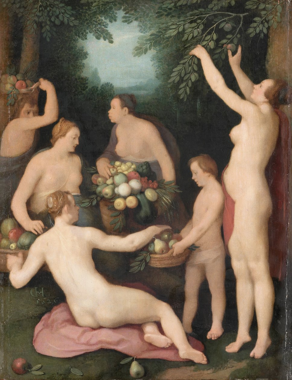 Pomona odbierająca zbiory owoców autorstwa Cornelis van Haarlem