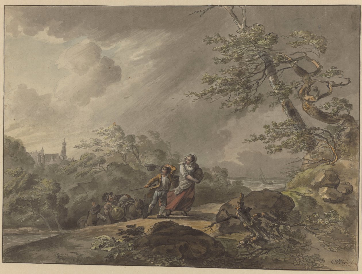 Podróżni wpadli w zasadzkę burzy w zamku Doorwerth autorstwa Cornelis van Hardenbergh