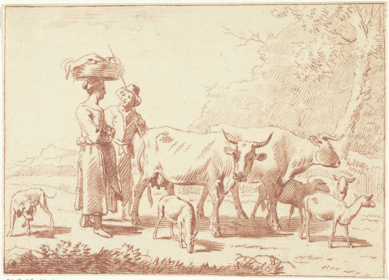 Pasterz i kobieta z krowami i owcami autorstwa Cornelis van Noorde