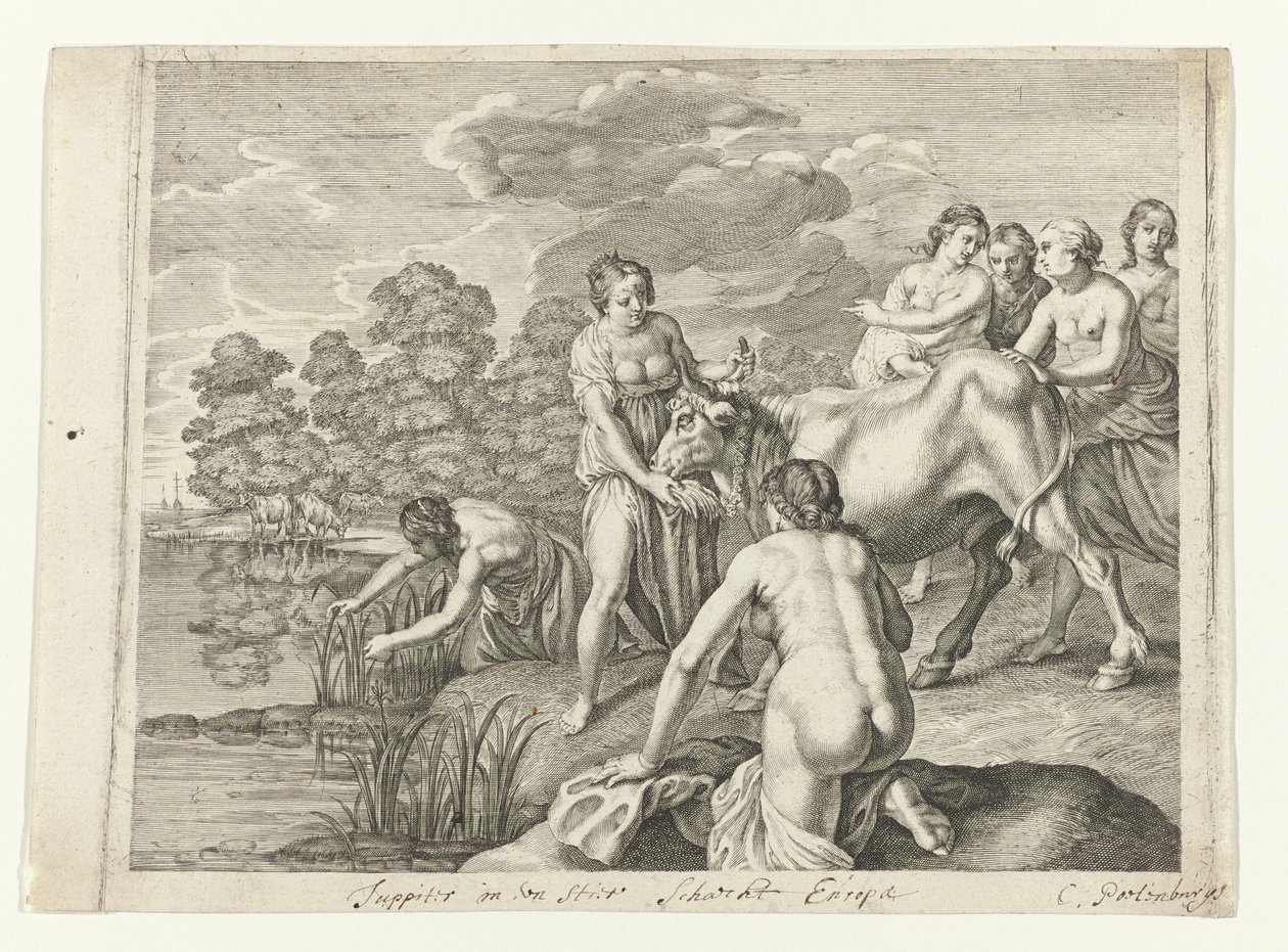 Jupiter gra w szachy w Europie Metamorfozy Owidiusza (tytuł serii) autorstwa Cornelis van Poelenburch (possibly)