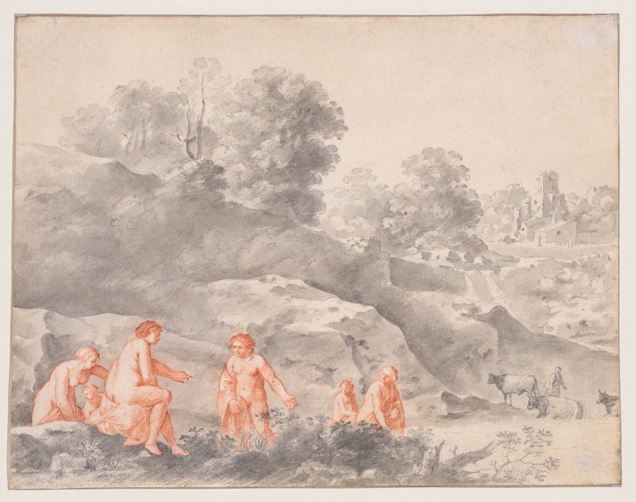 Akty w krajobrazie (prawdopodobnie Diana i Callisto) autorstwa Cornelis van Poelenburch
