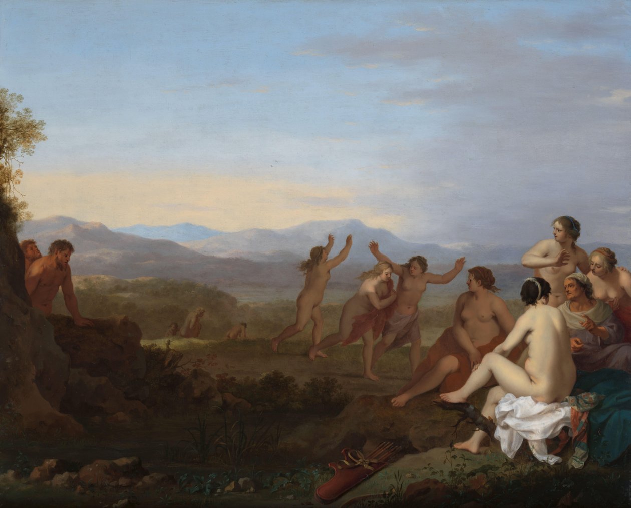 Satyry szpiegują nimfy Satyry podglądające nimfy autorstwa Cornelis van Poelenburch