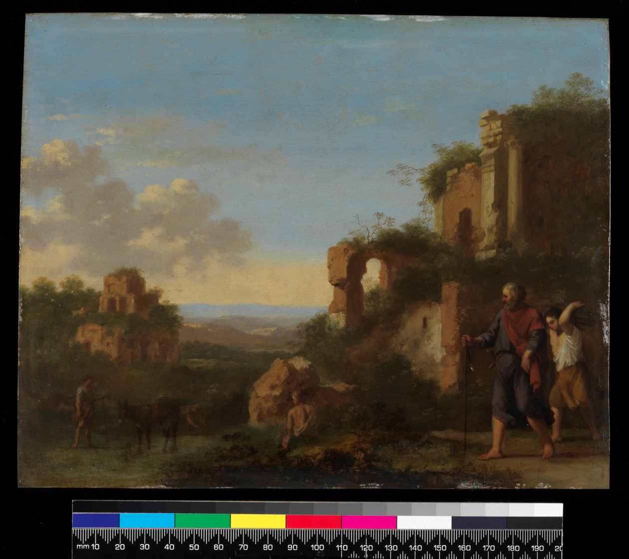 Krajobraz, z Abrahamem i Izaakiem, przed 1667 (olej na miedzi) autorstwa Cornelis van Poelenburgh