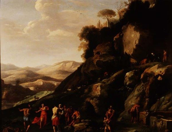Chłopi tańczą w krajobrazie autorstwa Cornelis van Poelenburgh or Poelenburch