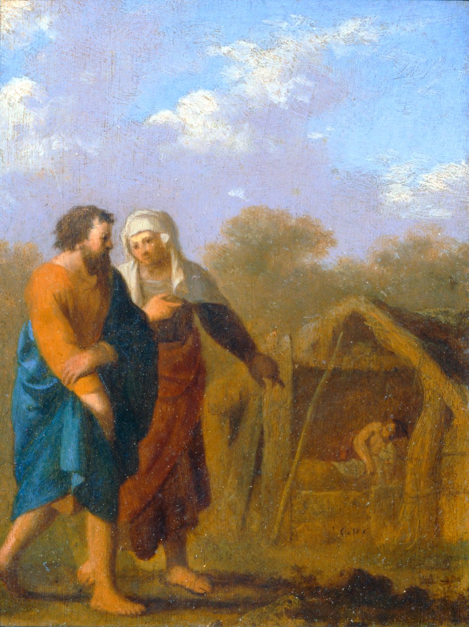 Sara prosi Abrahama, by pojął Hagar za drugą żonę... autorstwa Cornelis van Poelenburgh or Poelenburch