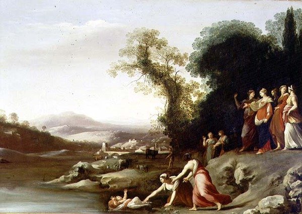 Znalezienie Mojżesza (olej na płótnie) autorstwa Cornelis van Poelenburgh or Poelenburch