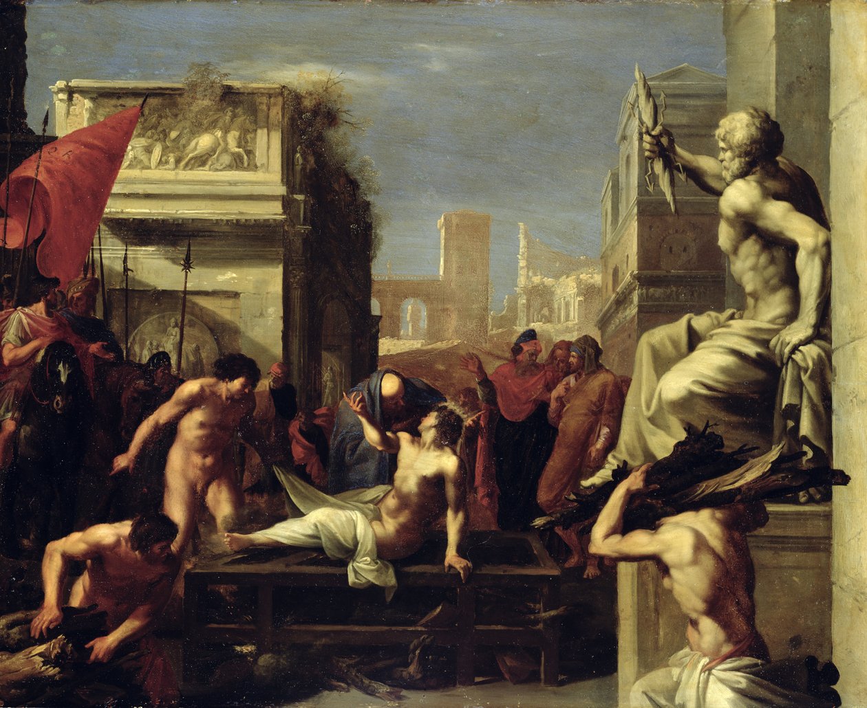 Męczeństwo św. Wawrzyńca, 1620-1 (olej na miedzi) autorstwa Cornelis van Poelenburgh or Poelenburch