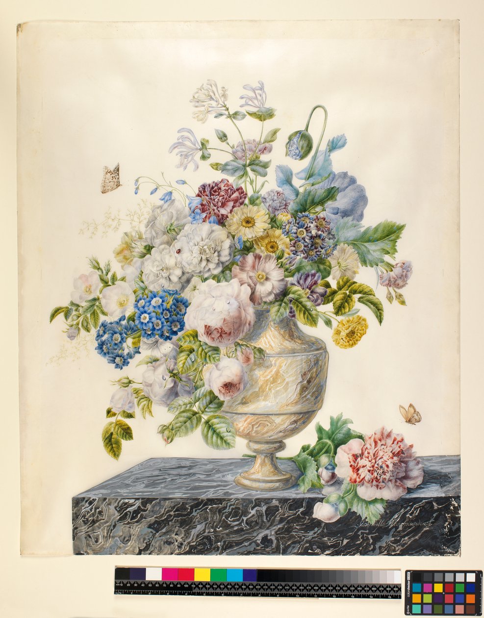 Marmurowy wazon z mieszanymi kwiatami na marmurowej półce, ok. 1800 autorstwa Cornelis van Spaendonck