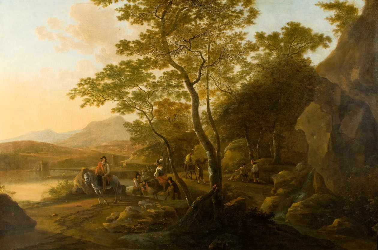 Pejzaż z postaciami, ok. 1655-1710 (olej na płótnie) autorstwa Cornelis van Swanenburgh