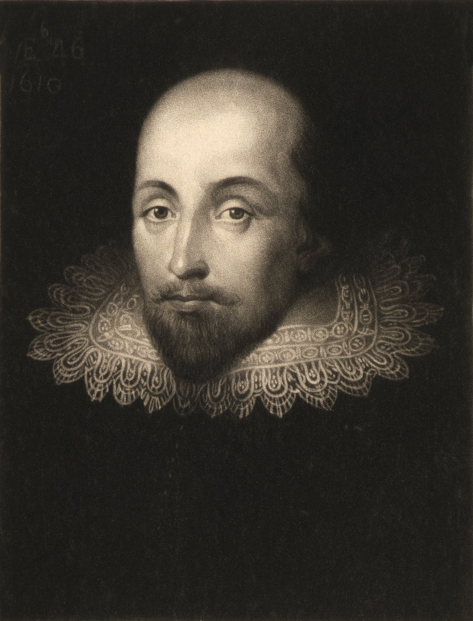 William Shakespeare (1564-1616), ryty przez Charlesa Turnera (1773-1857) autorstwa Cornelius Janssen van Ceulen