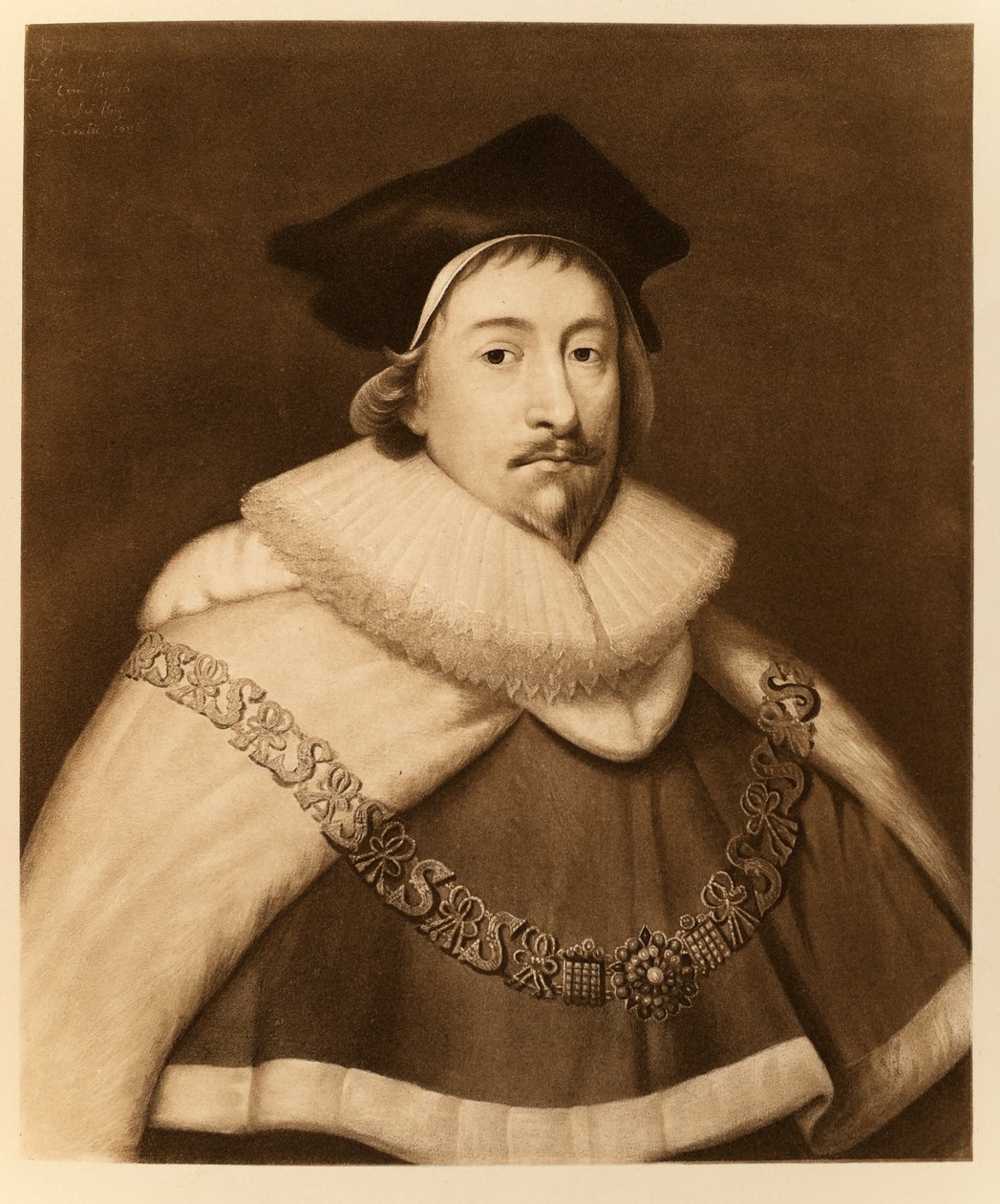 Sir Edward Coke, z „James I and VI”, wydrukowany przez Manzi Joyant und Co. Paris, 1904 (kolotyp) autorstwa Cornelius Janssen van Ceulen