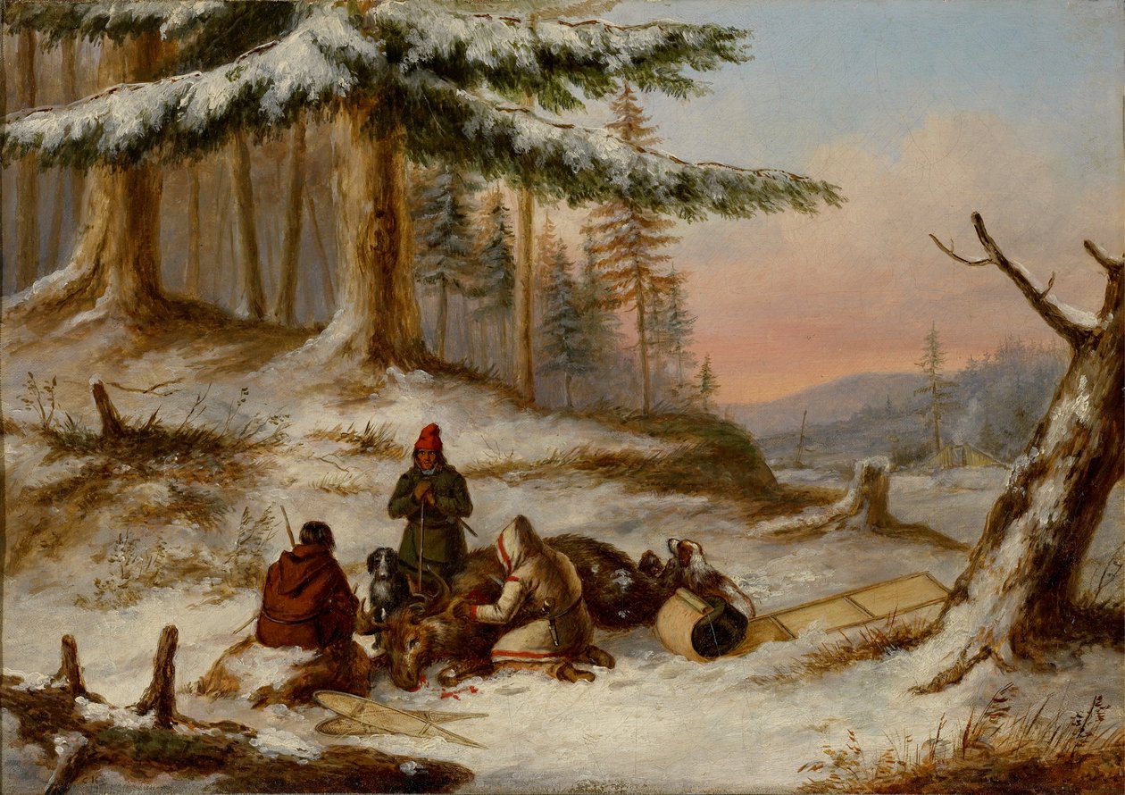Łowcy łosi autorstwa Cornelius Krieghoff