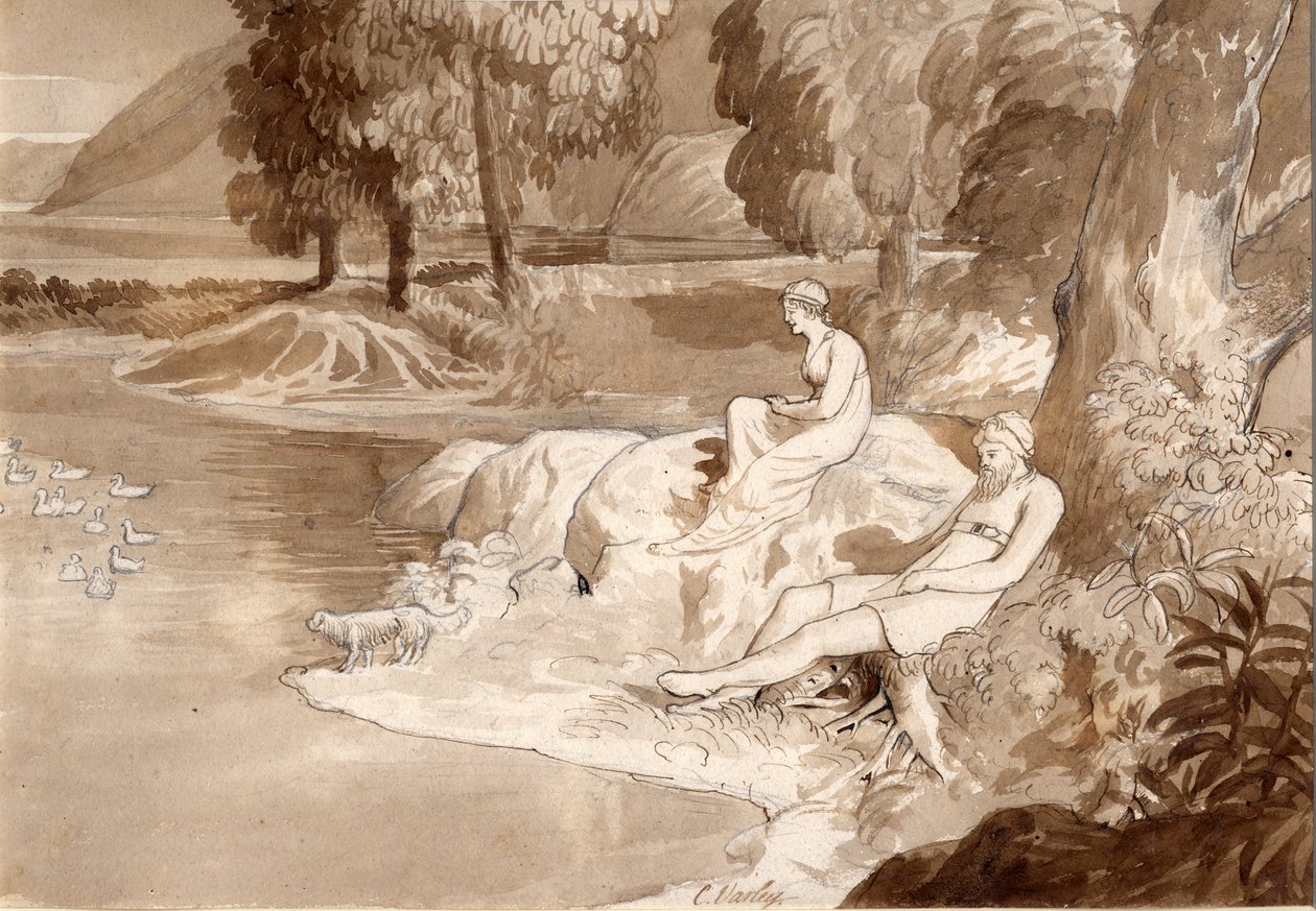 Ilustracja do Pani Jeziora, 1811 (pióro i atrament, pranie i ołówek na papierze) autorstwa Cornelius Varley