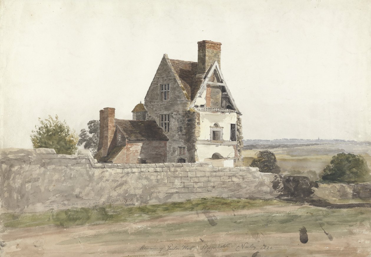 Pozostałości Parton Hall, Staffordshire, 1820 autorstwa Cornelius Varley