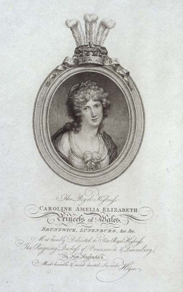 Jej Królewska Wysokość Caroline Amelia Elizabeth, księżna Walii (1768-1821), grawerowana przez P. Sintzenicha autorstwa Cornelius (after) Hoyer