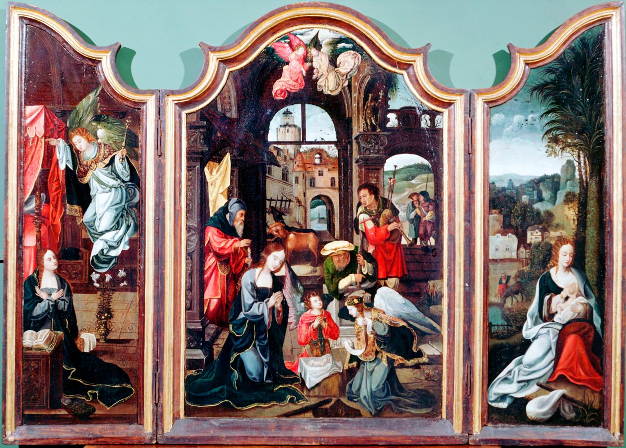 „Adoracja pasterzy”, tryptyk, koniec XV-początek XVI wieku autorstwa Cornelius Engebrechtsz