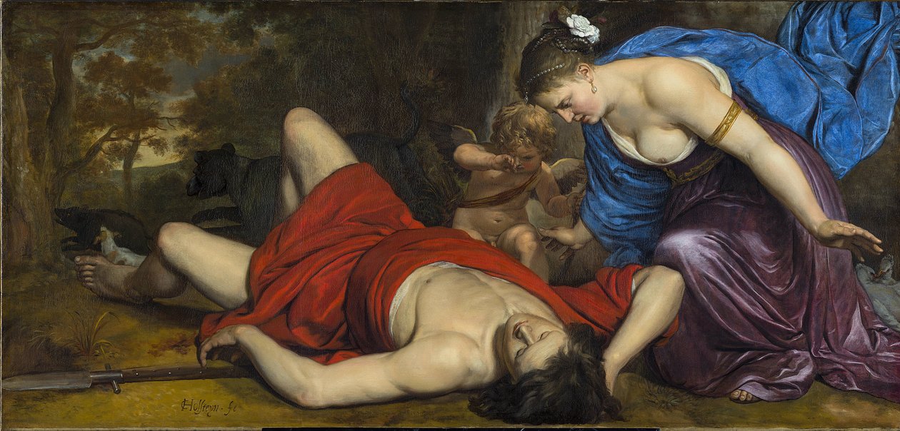 Wenus i Kupidyn opłakujący zmarłych Adonis par Holsteijn, Cornelis Pieterszoon (1618-1658). olej na płótnie, ok. 1647-1648, Muzeum Fransa Halsa Haarlem autorstwa Cornelius Holsteyn