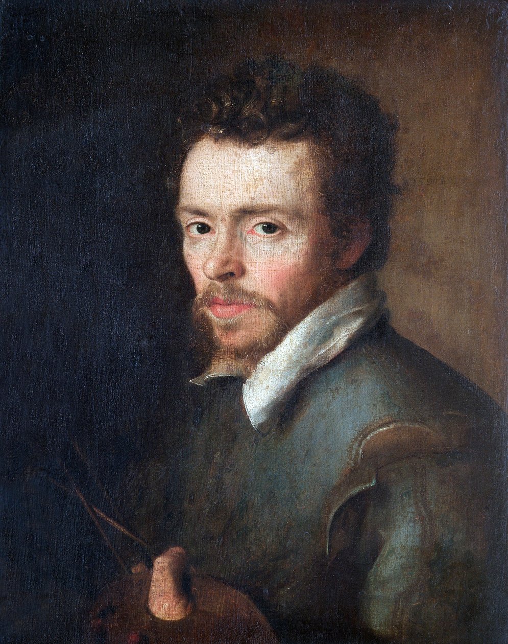 Autoportret nieznanego malarza z paletą i pędzlami, 1596 autorstwa Cornelius Ketel